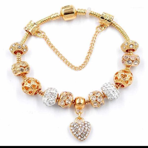 

2020 trend new trend ladies beaded bracelet snake bone chain alloy large hole beaded bracelet1, Golden;silver