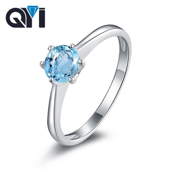 

cluster rings qyi wholesale roudn cut natural sky blue z solitaire colored stones solid 925 sterling silver fine jewelry for women, Golden;silver