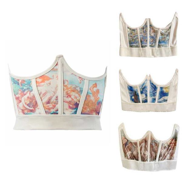 

women vintage angel printed corset wrap girdle fish boned fitness waist shaper underbust bustier cincher elastic slimming belt s p0817, Black;brown