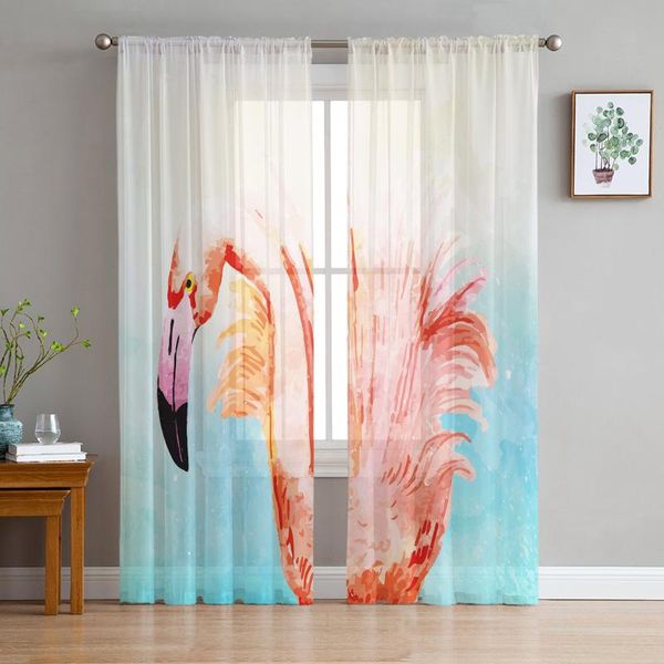 

curtain & drapes flamingo watercolor gradient sheer curtains for living room modern voile bedroom tulle window decor
