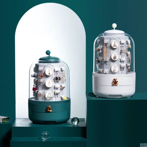 

storage boxes & bins 360 transparent jewelry rotating rotatable makeup organizer earrings desknecklace drop femeal gifts