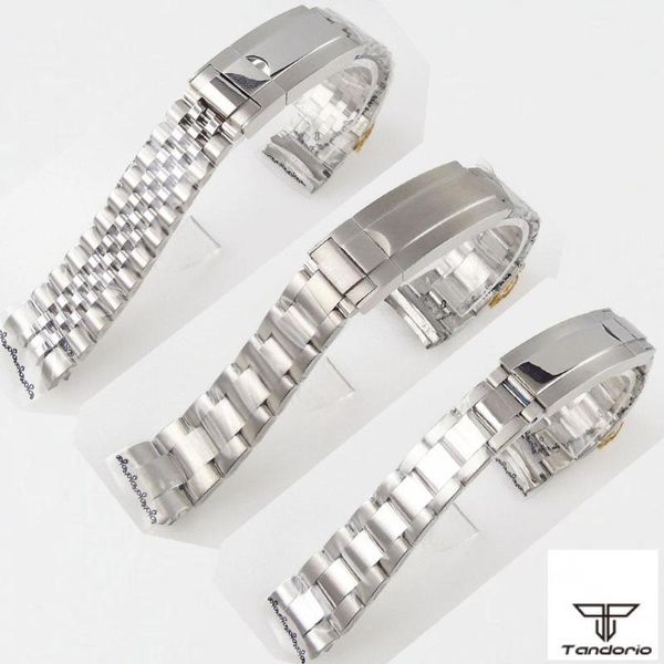 Cinturini per orologi Cinturino stile Oyster Jubilee da 20 mm Bracciale in acciaio inossidabile 904L Pezzi di ricambio Sistema di blocco scorrevole spazzolato lucido200V