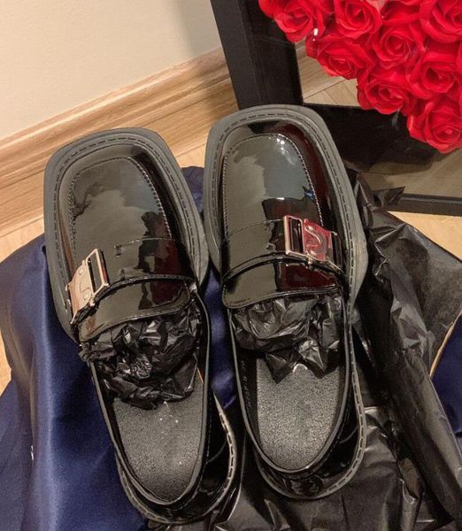 

[with box] women shoes sports luxury designer brand shoe metal generous leather shoess chocolate brushed leathers loafers platform heel eu35, Black