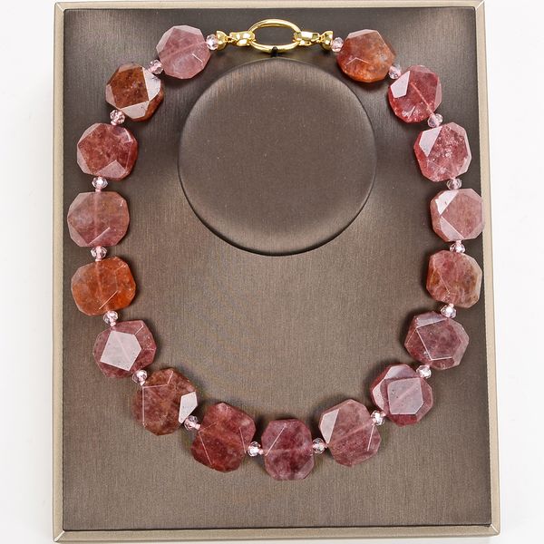 

guaiguai jewelry natural faceted strawberry quartz chunky rectangle nugget necklace handmade for women real gems stone lady fashion jeweller, Silver