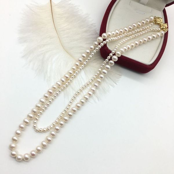 

70% off luxury jewelry net red butterfly button sweater chain tian ran freshwater pearl necklace women double layer pearl, Silver