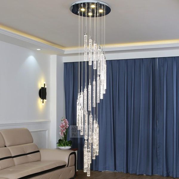 

chandeliers modern villa loft staircase long chandelier lamp living room luminaire el crystal lighting