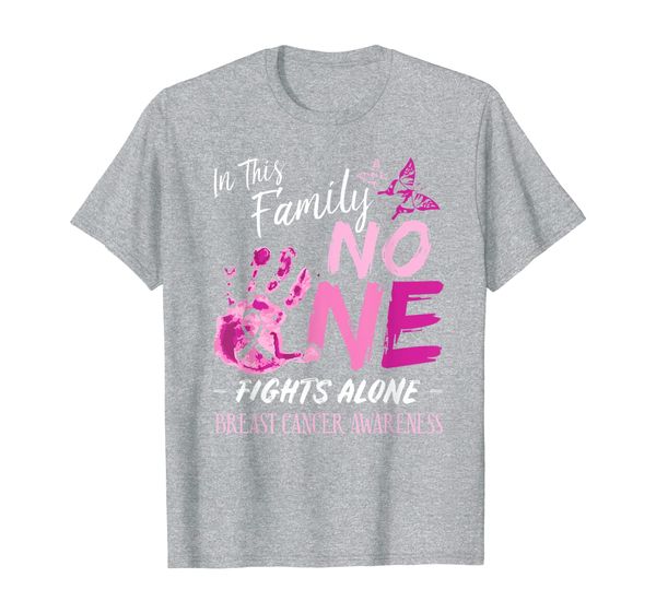 

in this family no one fights alone breast cancer awareness t-shirt, White;black