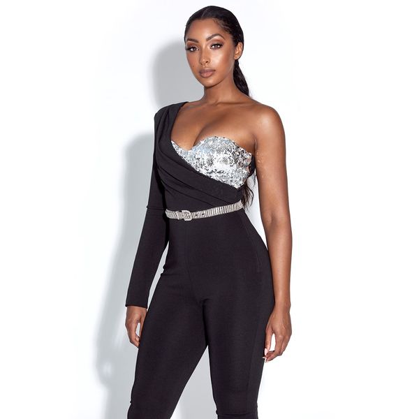 

shorts officer a shoulder sequins black bodycon 2021 women party at night club overalls 7jga, White;black