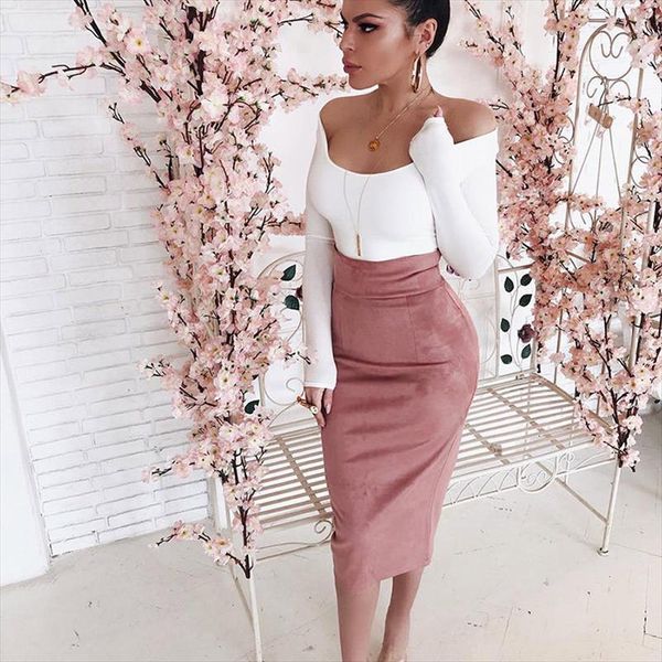 

elegant high wasit office slim womens skirt fit tube party club casual back slit midi pencil, Black