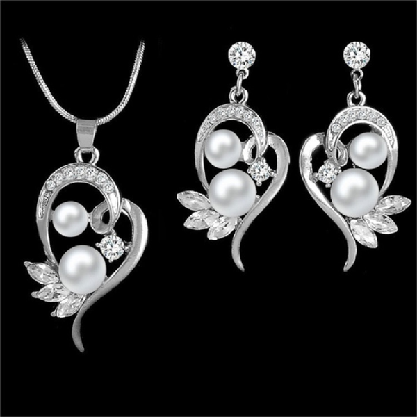 

earrings & necklace 2021 fashion and elegant alloy pearl two-piece set for women, Silver