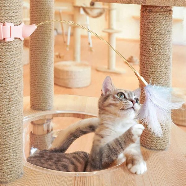 

cat toys feather toy with adjustable collar, teaser release hands self-amused metal interactive game