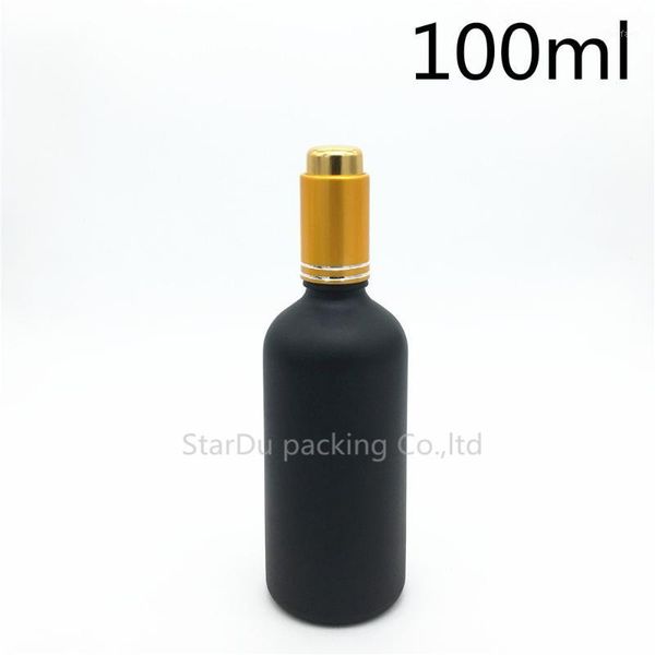

storage bottles & jars 500pcs 100ml black frosted glass essential oil bottle with gold cap dropper perfume