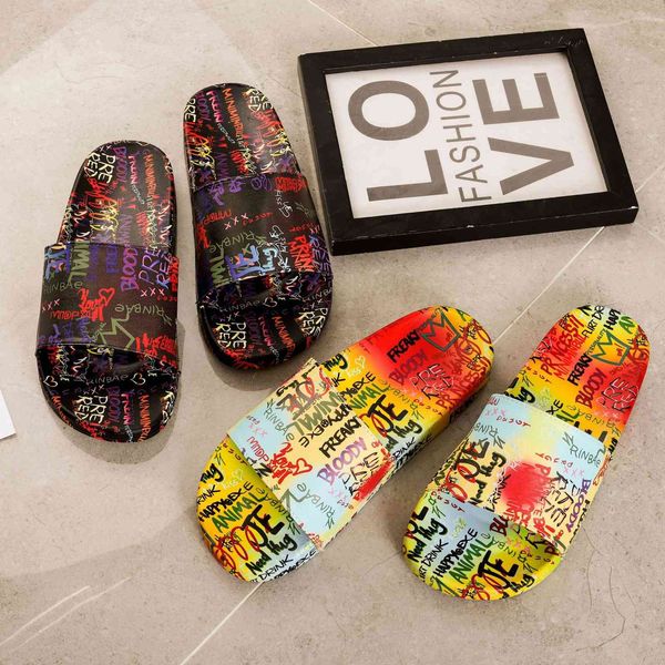 

luxury slippers creative graffiti for women's sho in 2021 summer, Black