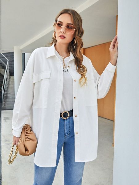 

plus drop shoulder flap pocket coat u67y#, Black