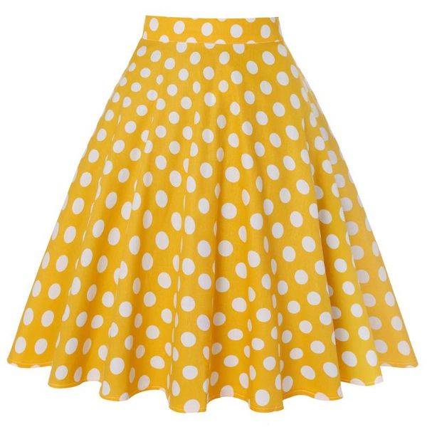 

skirts 2021 vintage short women yellow skirt polka dot womens ladies cotton high waist swing summer vd0020, Black