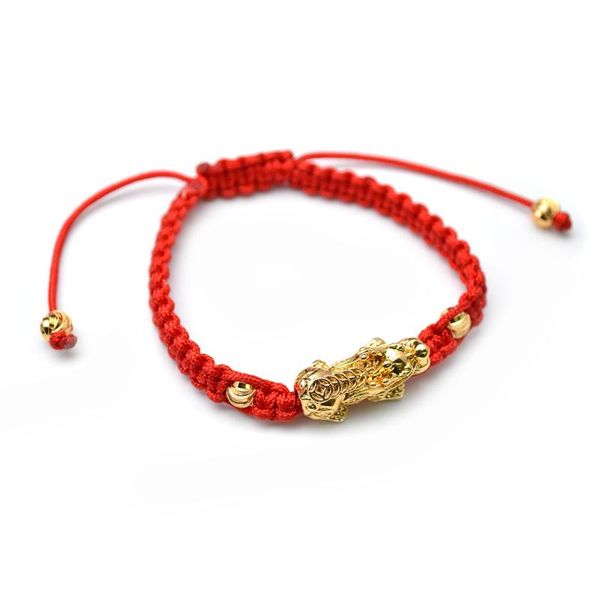 

charm bracelets handmade red cord braided gold color metal pixiu bracelet fashion woman jewelry, Golden;silver