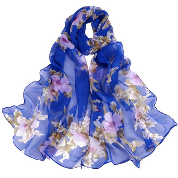 

scarves scarf women fashion women's ladies chiffon print long soft wrap shawl foulard femme luxury head a50, Blue;gray