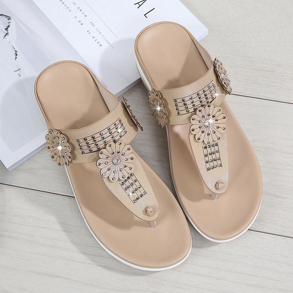 

slippers female flip flops woman summer women's shoes flower women footwear rhinestone ladies solid fashion flats plus szie, Black