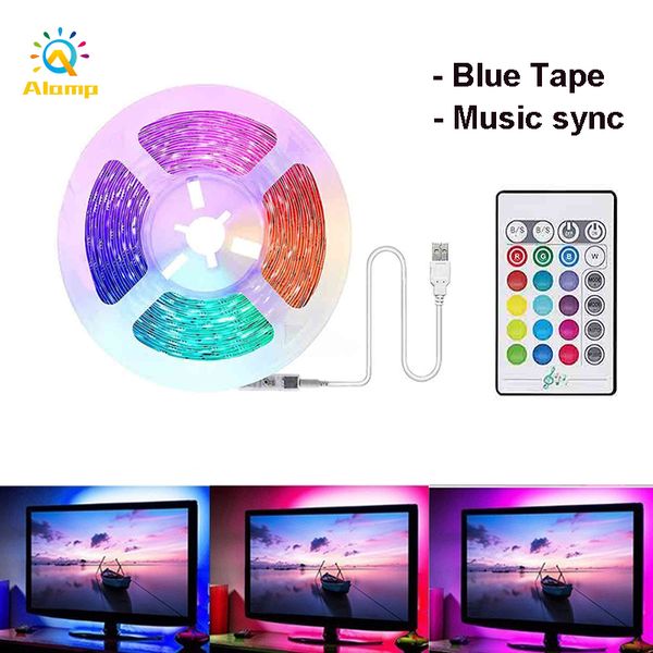 Luci di striscia a LED Music Sync 1M 2M 5M Flessibile 5050 RGB Retroilluminazione TV Alimentato tramite USB 5V Strisce di nastro al neon Luce per la decorazione domestica