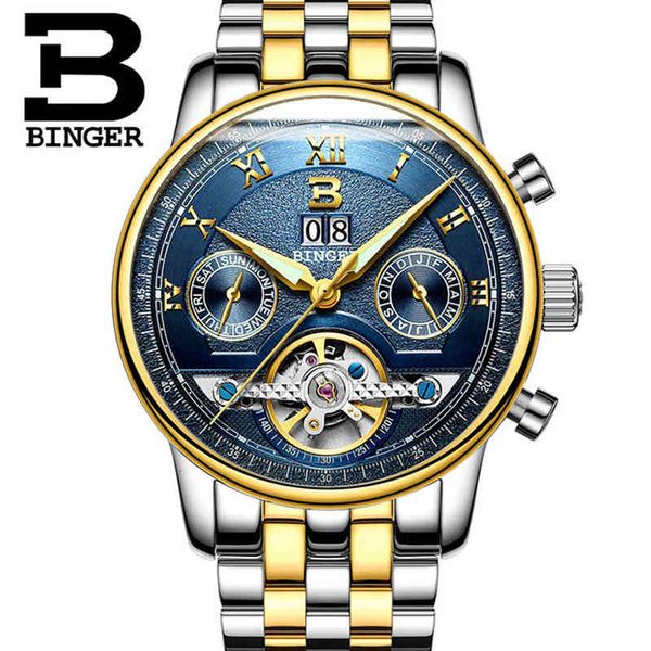 

binger gentlemen watches brands luxury men automatic mechanical heroes business relogio masculino, Slivery;brown