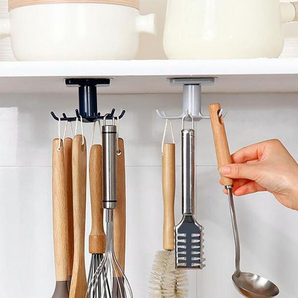 

under shelf rotate hook holder hang kitchen cabinet storage rack organizer multi-purpose hooks home hanging & rails