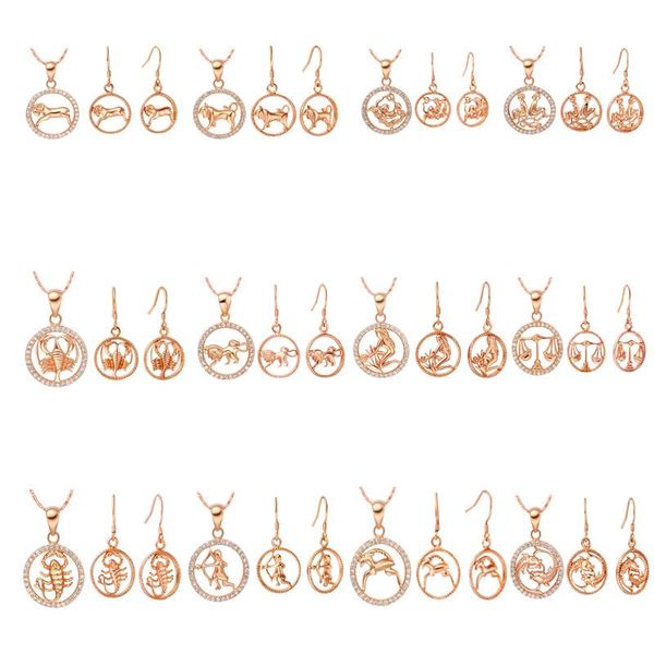 

wedding jewelry sets rose gd plated zodiac sets, mosaic crystal clear shine, style, complete, exquisite design, Slivery;golden