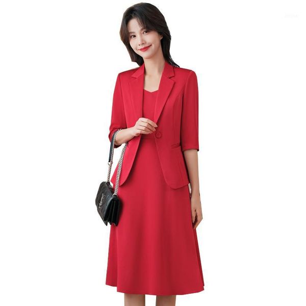 

two piece dress red yellow blue black office ladies summer formal skirt suit women female half sleeve set for work business wear, White