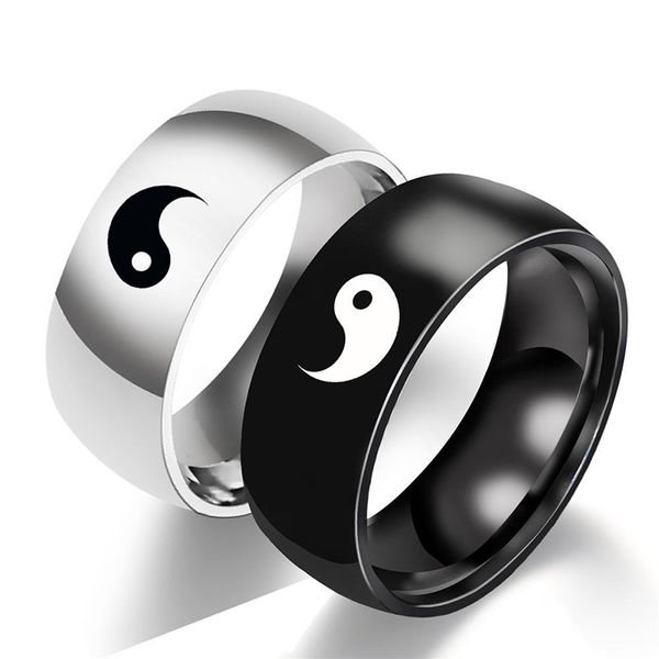 Moda cinese Taiji Ring Lovers Creatività Yin Yang Otto trigrammi Anelli in acciaio al titanio Punk Accessori per uomo e donna Gioielli