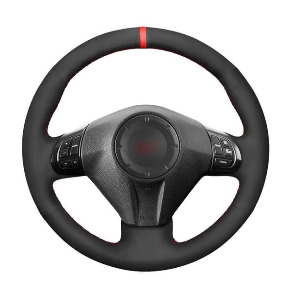 

steering wheel covers hand sew black suede red marker car cover for forester 2008 2009 2010 2011 2012 impreza 2009-2011