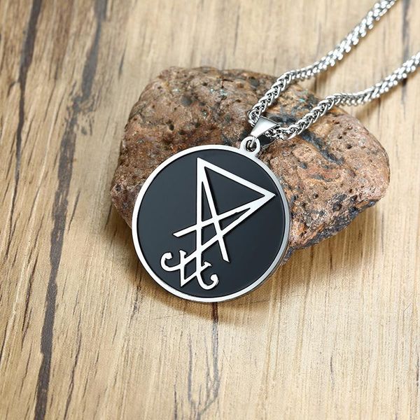 

pendant necklaces sigil of lucifer disc satanic symbol stainless steel satanism jewelry satan necklace, Silver