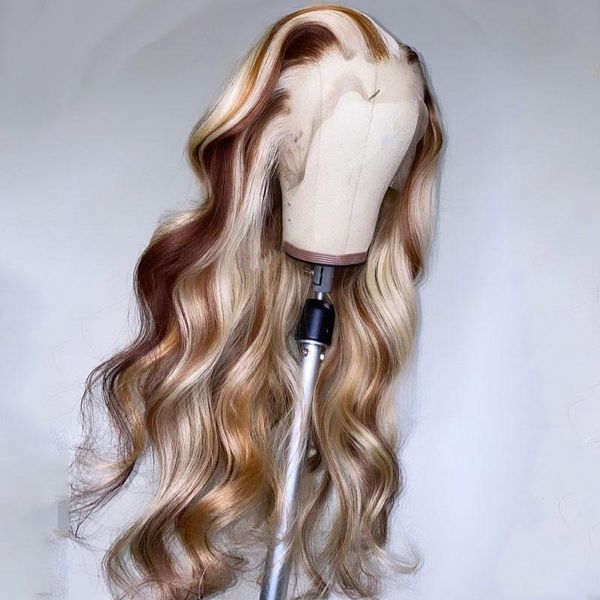 

lace wigs body wave highlight 613 honey blonde colored wig transparent part human hair for women brazilian glueless remy, Black;brown