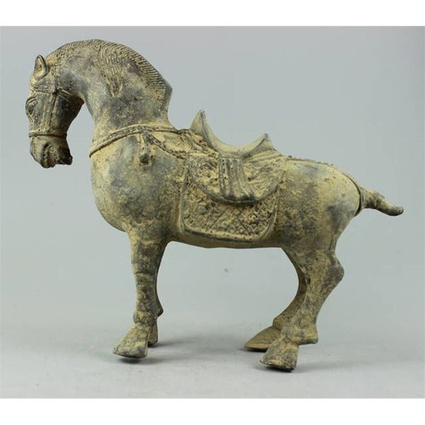 Collectible Decorado Antigo Handwork Handwork Escultura Cavalo Estátua Cura Medicina Decoração 100% Bronze Bronze 20cm 210329