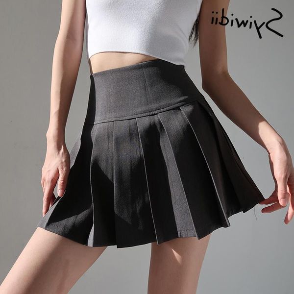 

skirts pleated skirt syiwidii womens mini black plus size lolita harajuku high waist 2021 summer clothing gothic solid