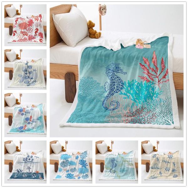 

blankets undersea creature seahorse starfish 3d digital printing thick cashmere crystal velvet blanket
