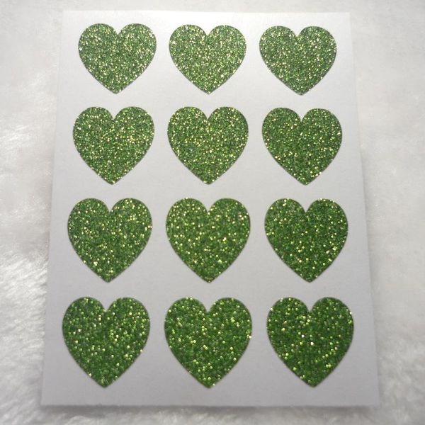 

19mm/0.75inch - green glitter bling heart stickers gift wrap
