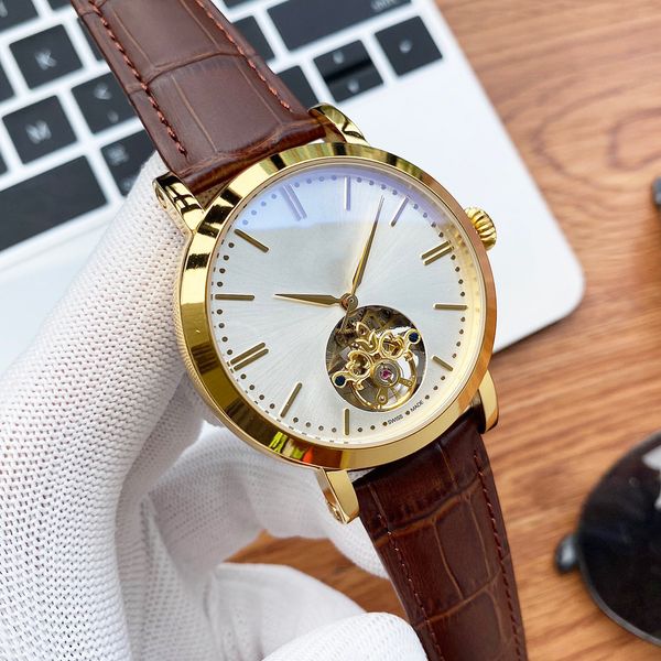 

classic men watches automatic mechinal movement sapphire mirror watch casual wristwatch leather strap design-watch 41mm, Slivery;brown