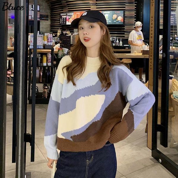 

women's sweaters female winter color combining pullover woman's knitted shirt neck long sleeve loose casual jumper wave shirts fwi, White;black