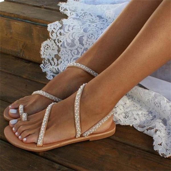 

summer 2021 sandals for ladies flat diamond beach shoes, Black