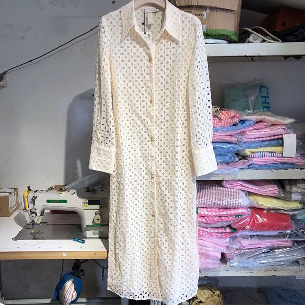 

women's tanks & camis spring summer women hollow shirt maxi dress chic embroidery long sleeve elegant party dersses ladies ve, White