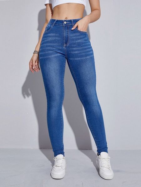 

bleach wash skinny jeans n5xl#, Blue