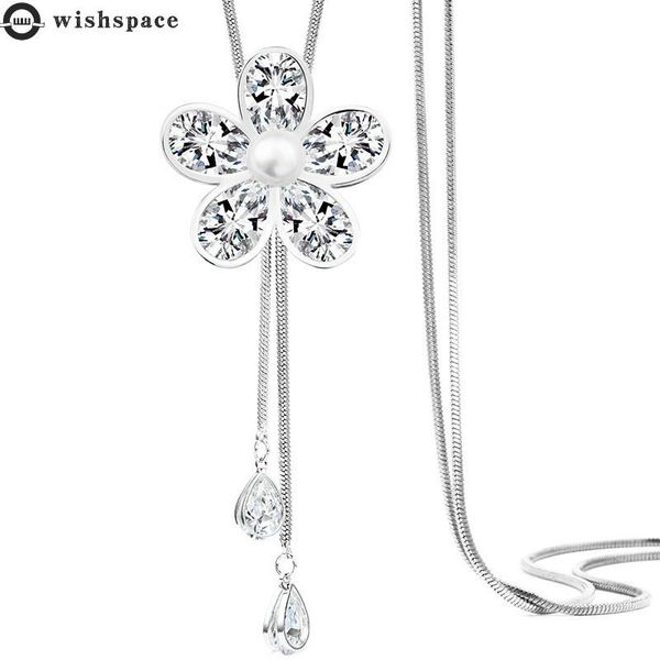 

high fashion joker long petals teardrop-shaped alloy necklace sweater chain accessories wholesale chains, Silver