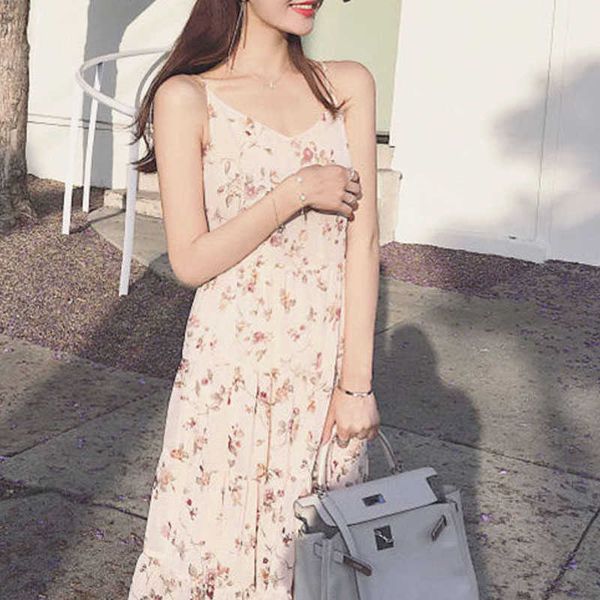 

casual dresses korean summer elegant sweet midi women beach floral strap female evening party design xwcy, Black;gray