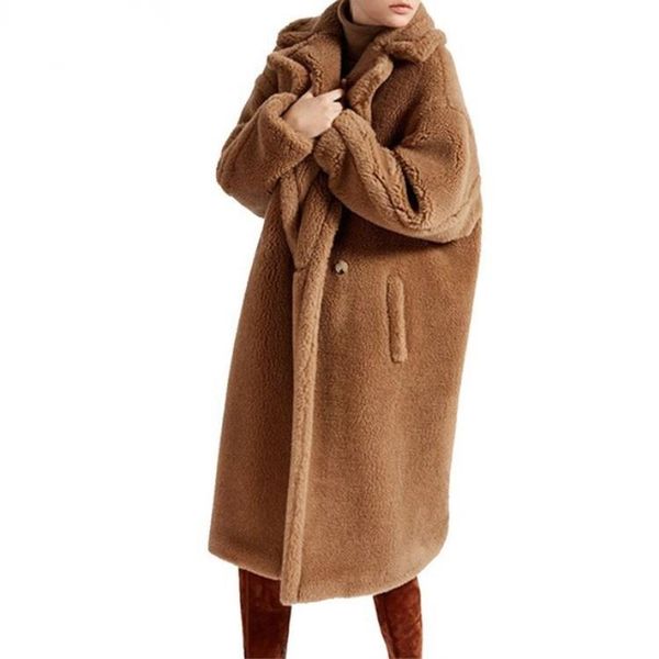 

women's fur & faux harppihop* arrival real sheep coat long style wool camel teddy over size winter women, Black
