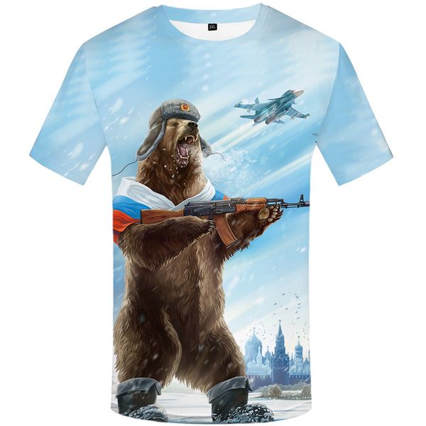 

men's t-shirts russia t-shirt bear shirts war tshirt clothes gun tees men 3d shirt cool tee, White;black