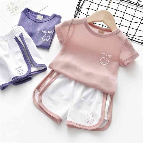 

summer girls clothes sets short sleeve t-shirt + pants children clothing kids baby outfits suit teen 4 5 6 7 8 9 years 210326, White
