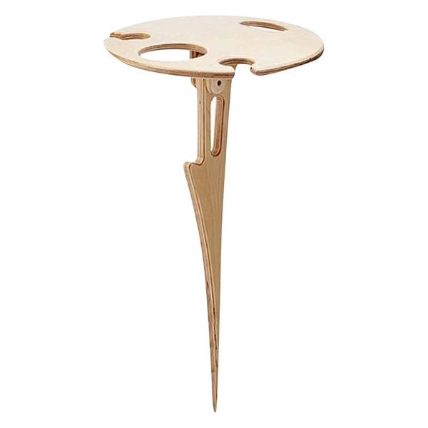 

outdoor foldable table for picnic round wooden desk single layer cup wine bottle holder beach drop camp furniture