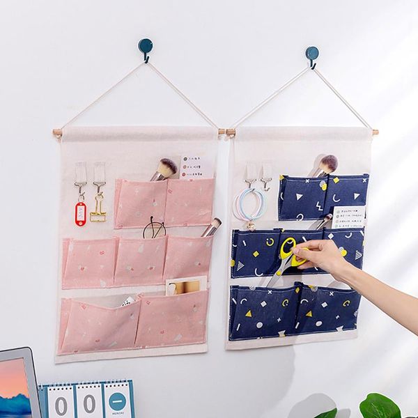

25# wall hanging organizer storage bag seven pockets mounted cotton wardrobe pouch hang cosmetics toys boxes & bins
