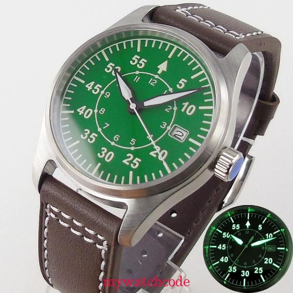

39mm brushed case nh35 automatic men watch 200m water resistance sapphire crystal luminous leather strap date indicator wristwatches, Slivery;brown