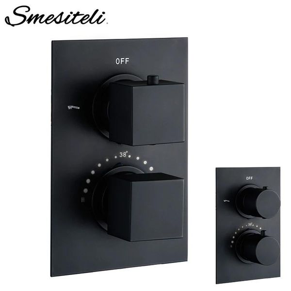 

bathroom black round square solid brass concealed thermostatic shower valve mixer water tap faucets sets