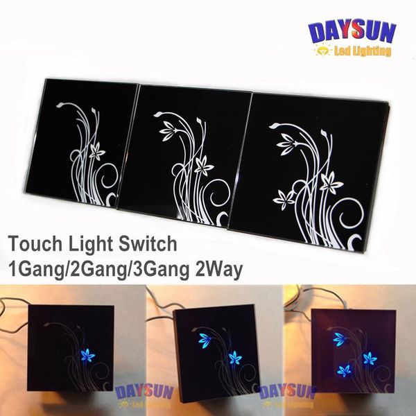 

smart home control light switch touch wall 1gang/2gang/3gang 2way touching white/black crystal glass russia